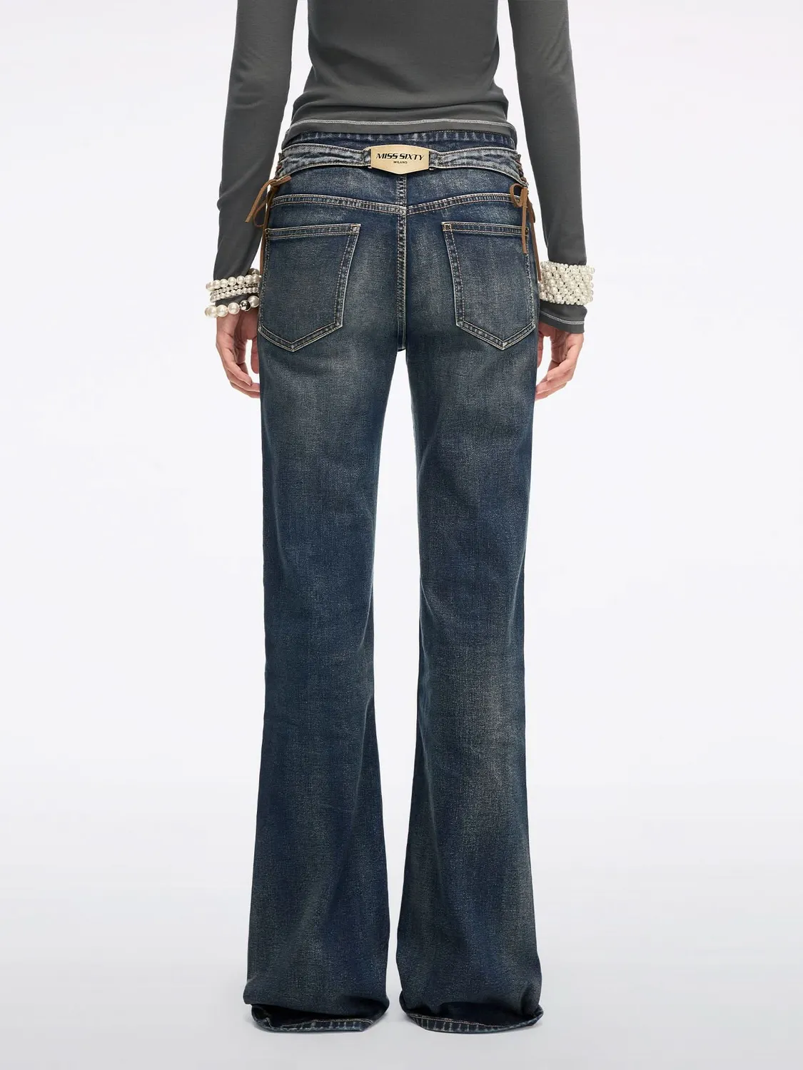 Miss Sixty Flare jeans blå bindebånd stretch