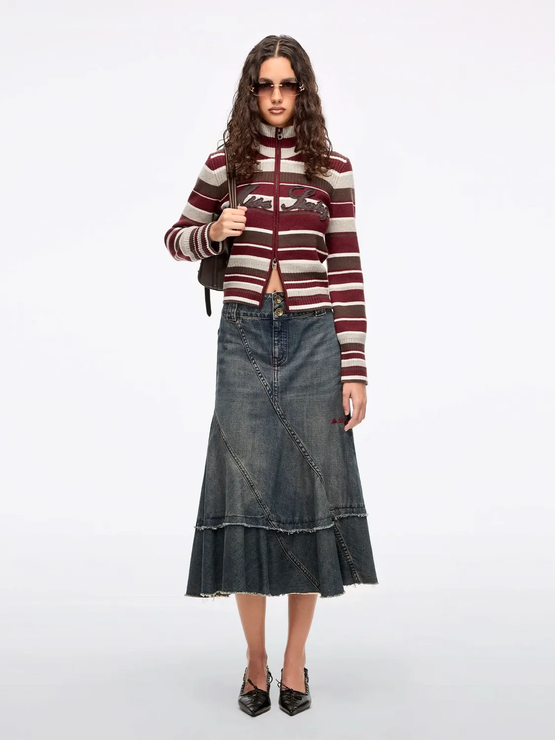 Miss Sixty Patchwork Maxi denimnederdel blå slidt look