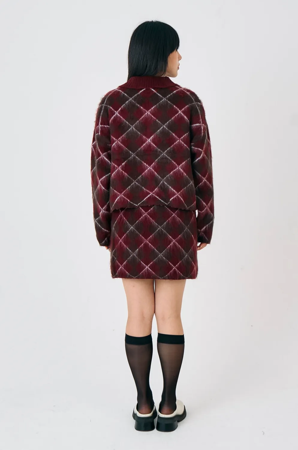 The Ragged Priest Manor cardigan argyle strik bordeaux