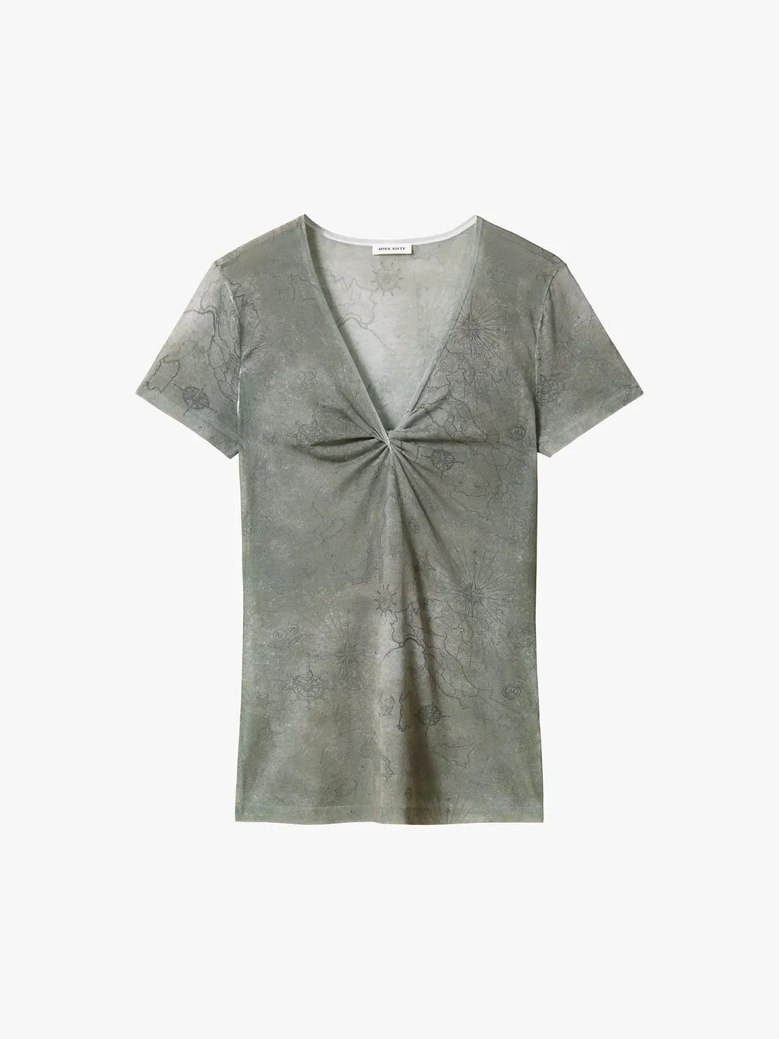 Miss Sixty strikbluse armygrøn med knude print