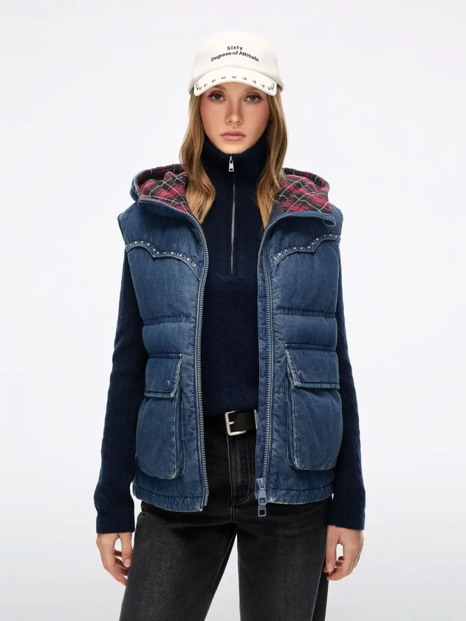 Miss Sixty dunvest middle blue denim med nitter