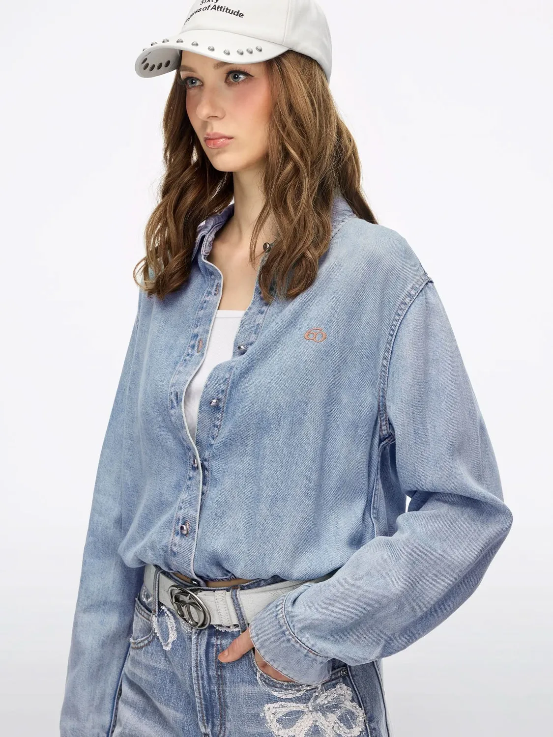 Miss Sixty Wing Cutout Denimskjorte lyseblå