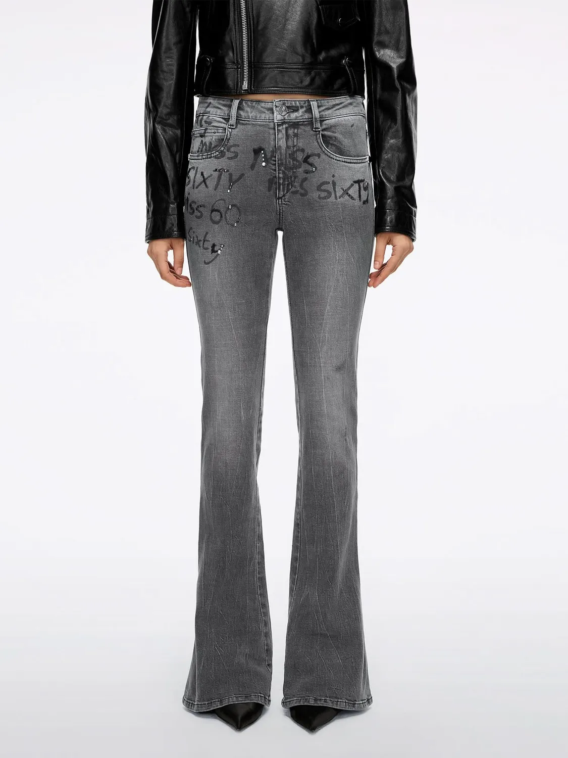 Miss Sixty Rhinestone Flare jeans black fog flare
