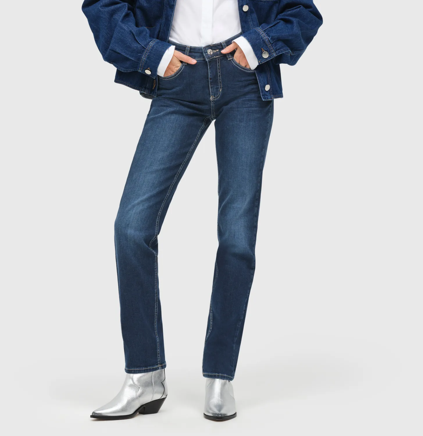 MAC Angela straight fit jeans mørkeblå stretch