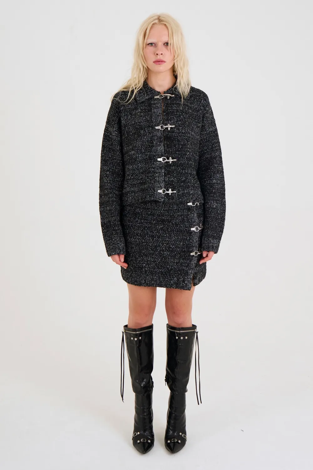 THE RAGGED PRIEST Granite Spacedye Buckle cardigan grå
