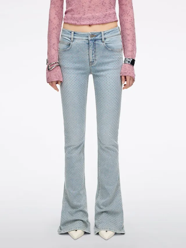 Miss Sixty Rhinestone Flare Jeans lyseblå stretch