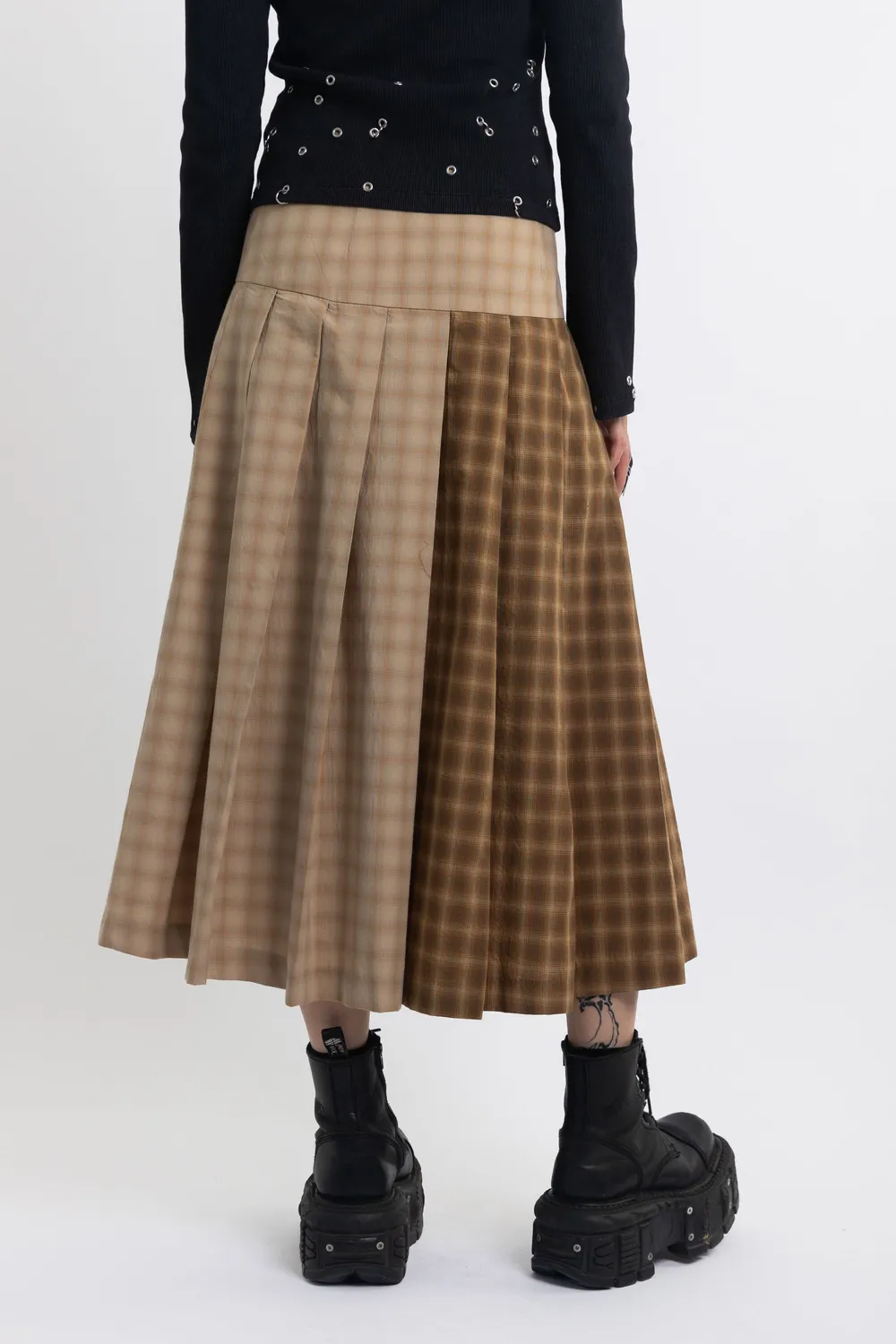 The Ragged Priest Pull Spliced Check Kilt midi nederdel beige