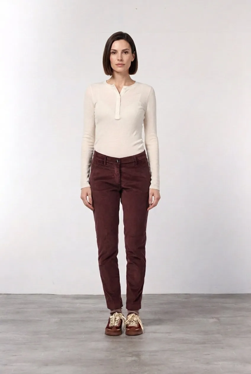 Mason's New York Slim chinobukser bordeaux bredriflet fløjl