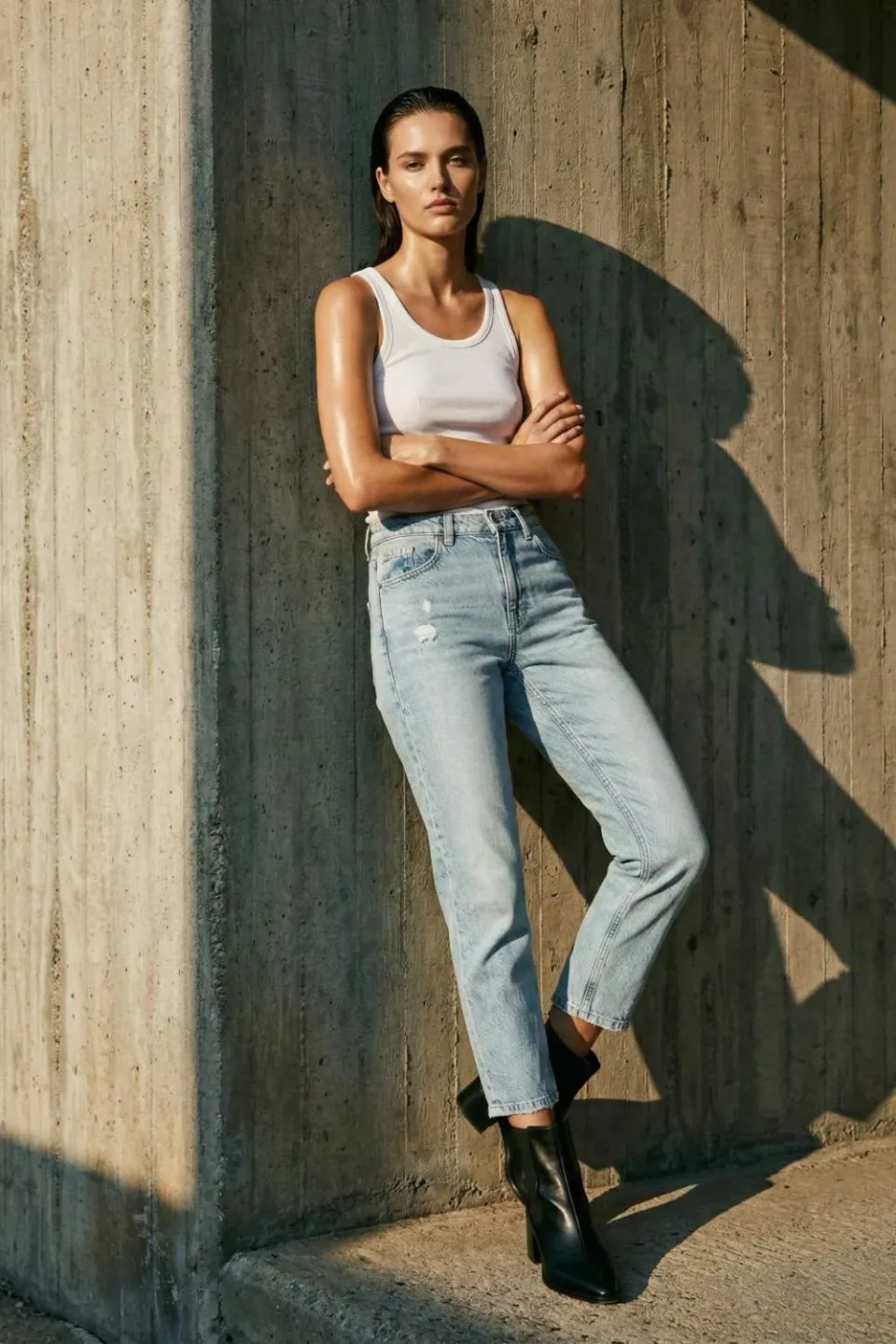 Organsk Aqua Shorty jeans W28 L27 turkis høj talje