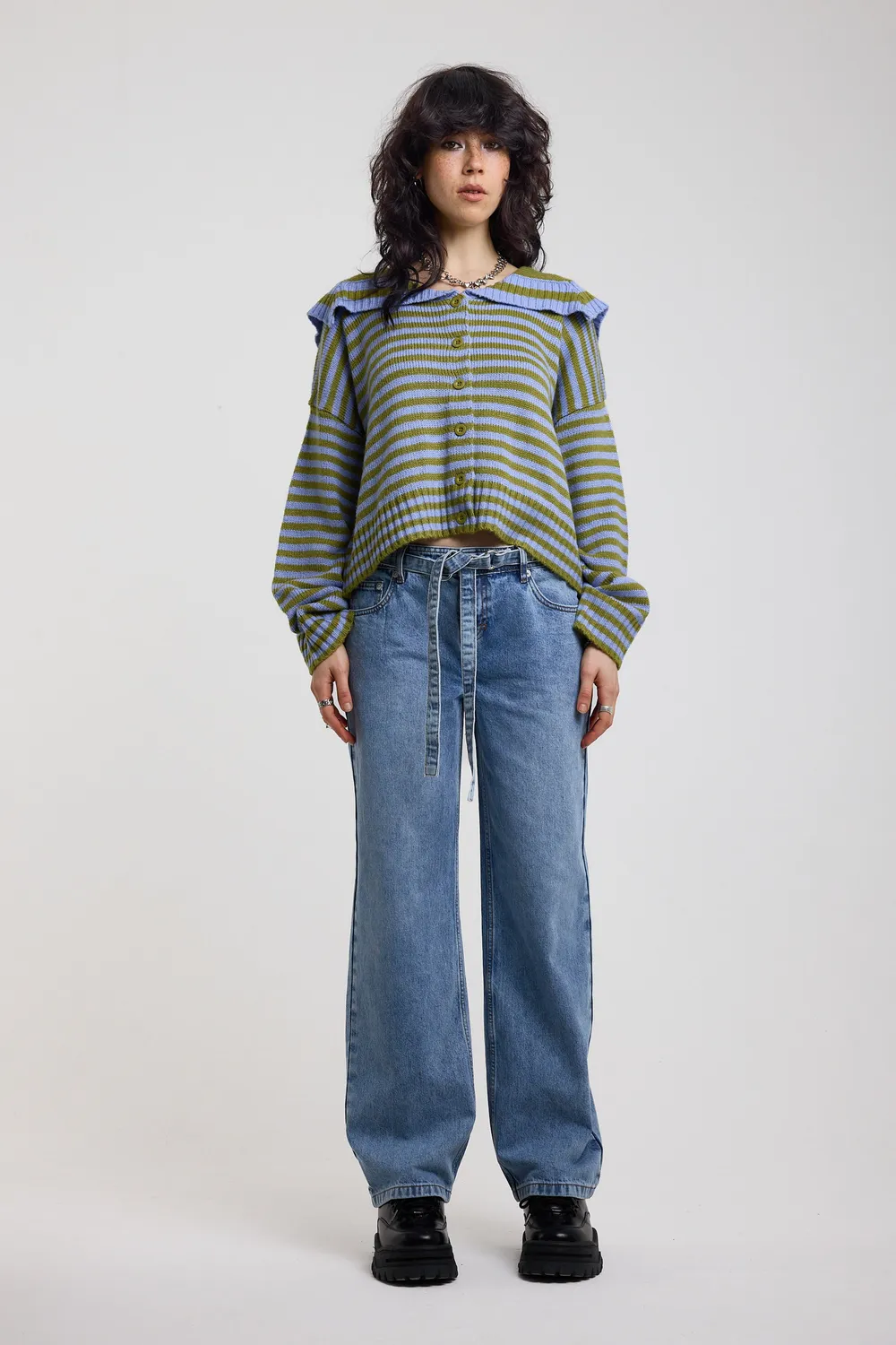 THE RAGGED PRIEST Darling Stripe cardigan grøn-lilla