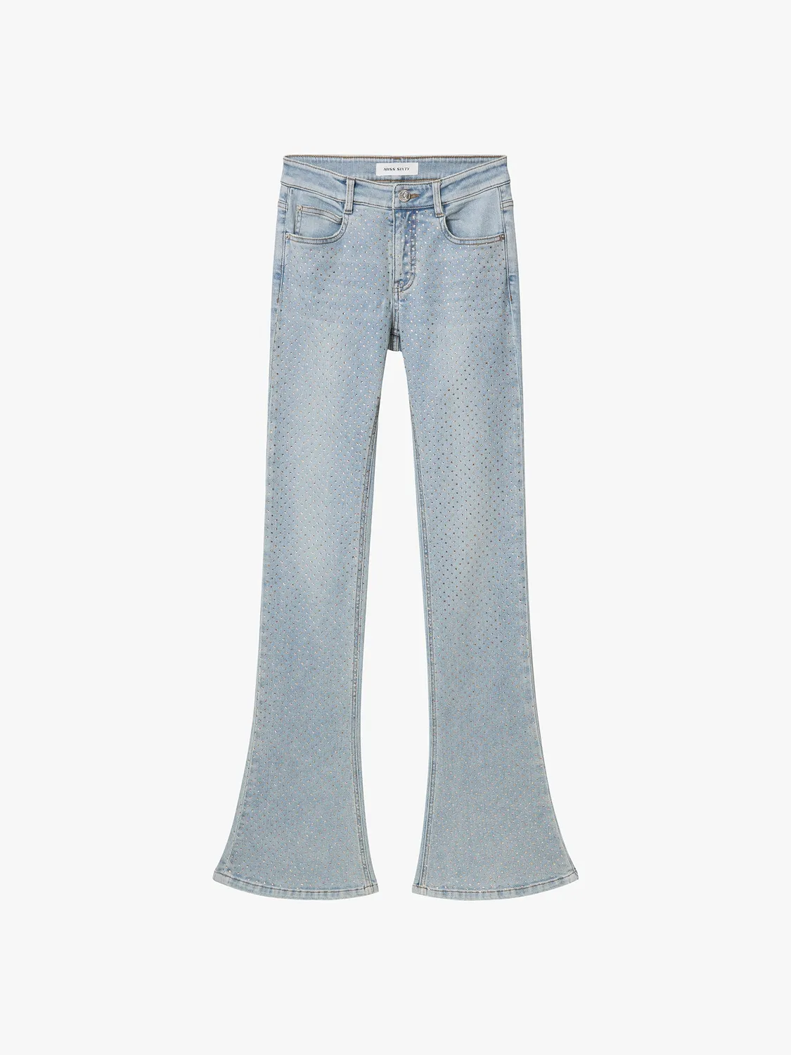 Miss Sixty Rhinestone Flare Jeans lyseblå stretch