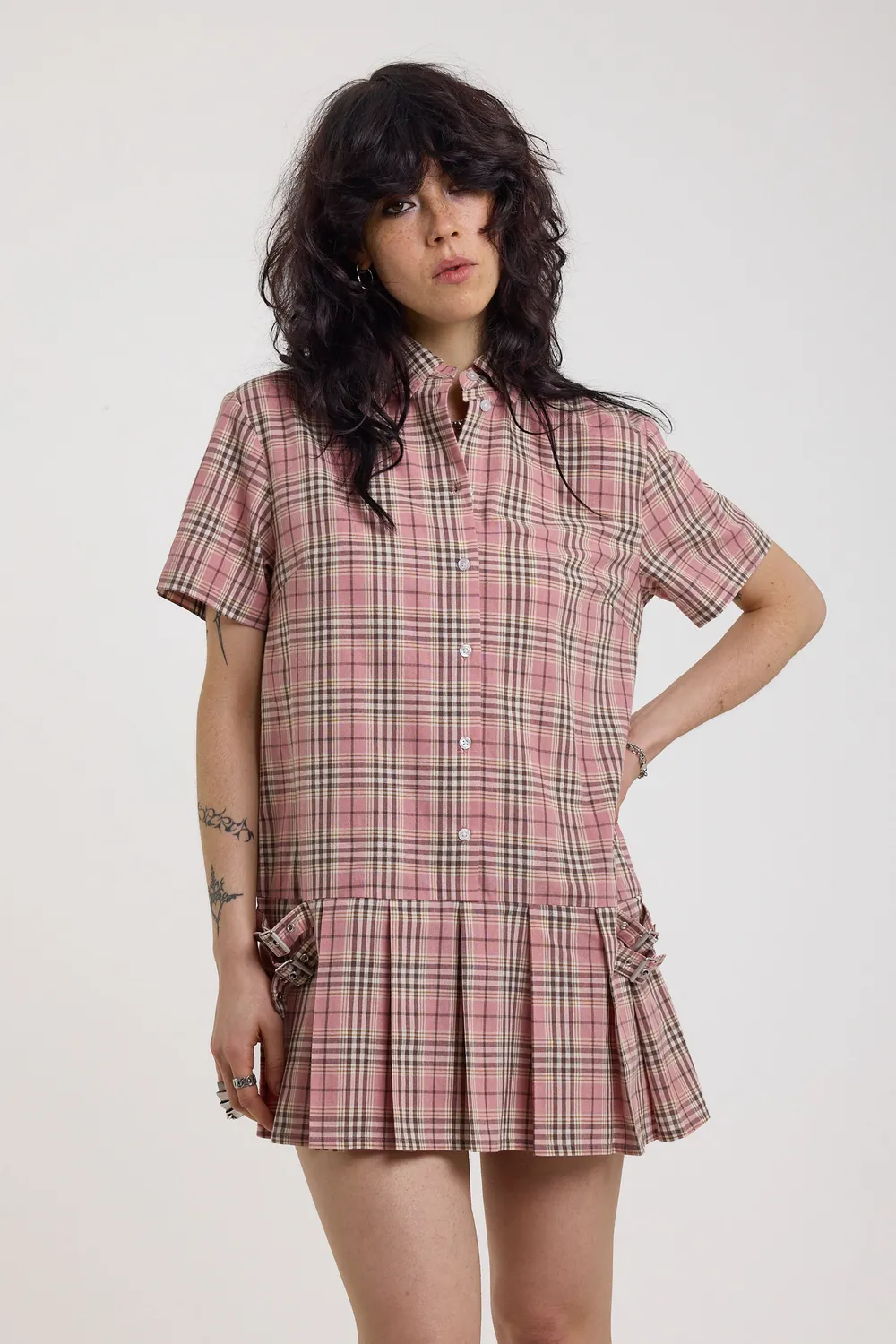 The Ragged Priest Blossom minikjole tartan lyserød