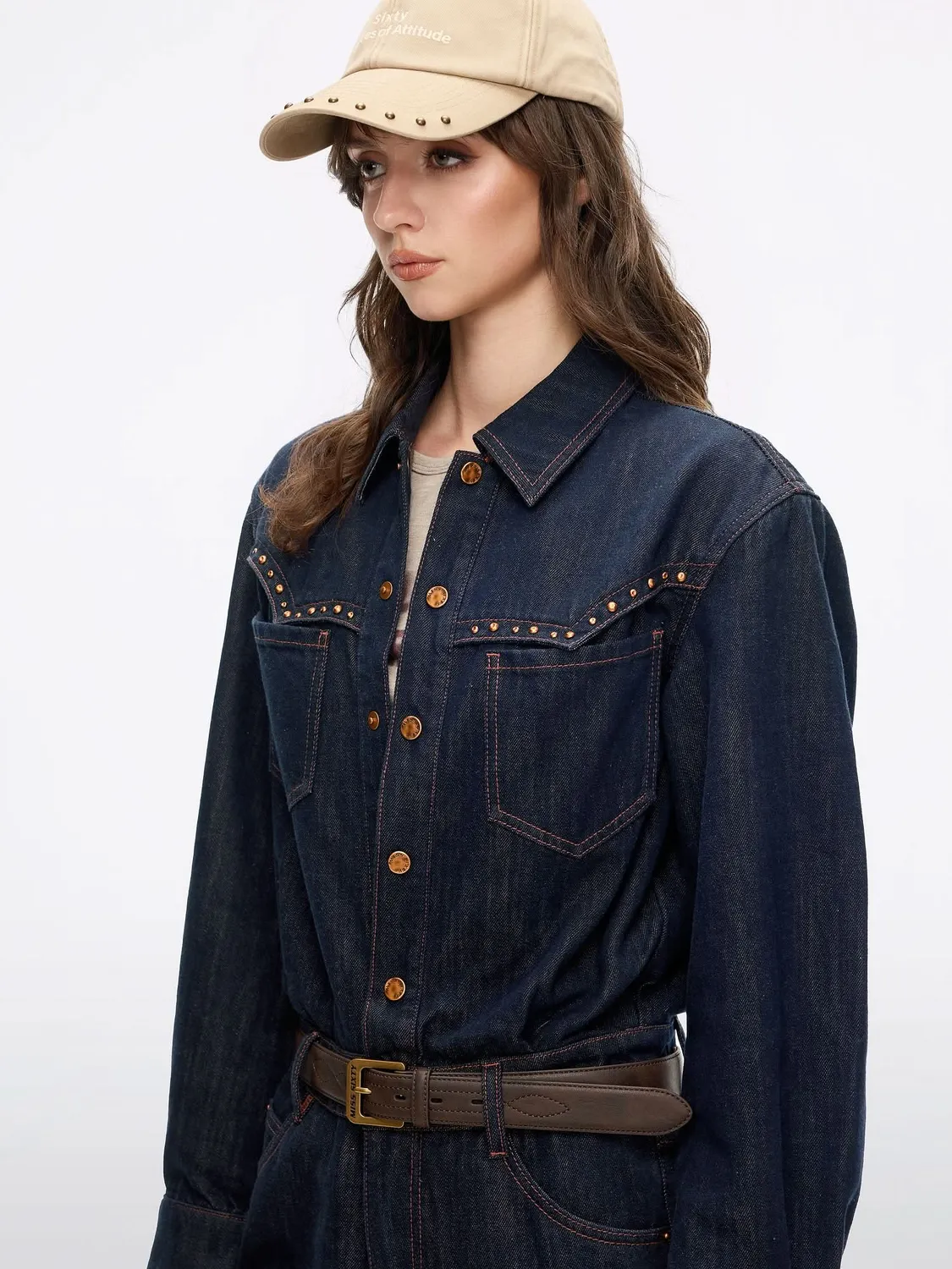Miss Sixty denim buksedragt middle blue med bælte