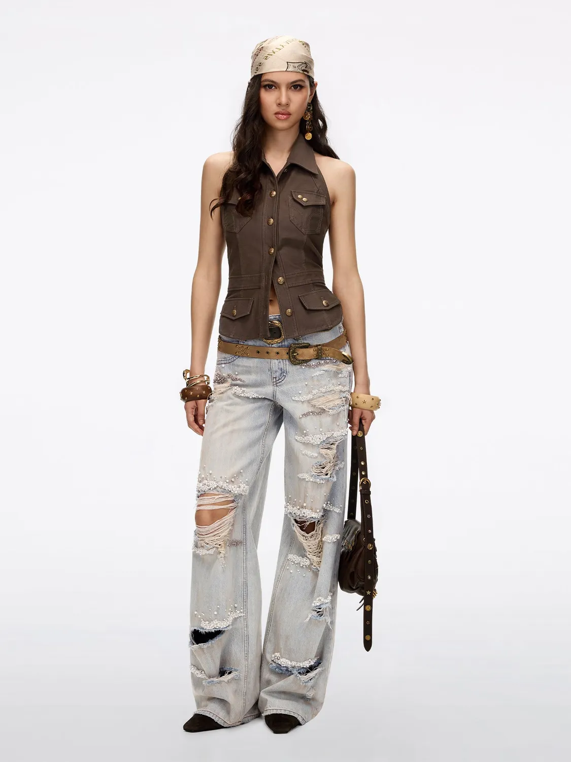 Miss Sixty Wide-Leg Jeans perler retro blå høj talje