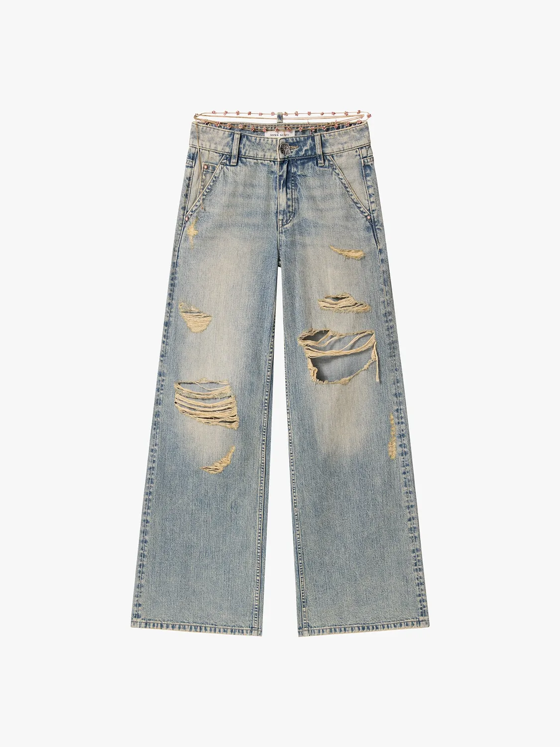 Miss Sixty Chain Detail flare jeans mellemblå lav talje
