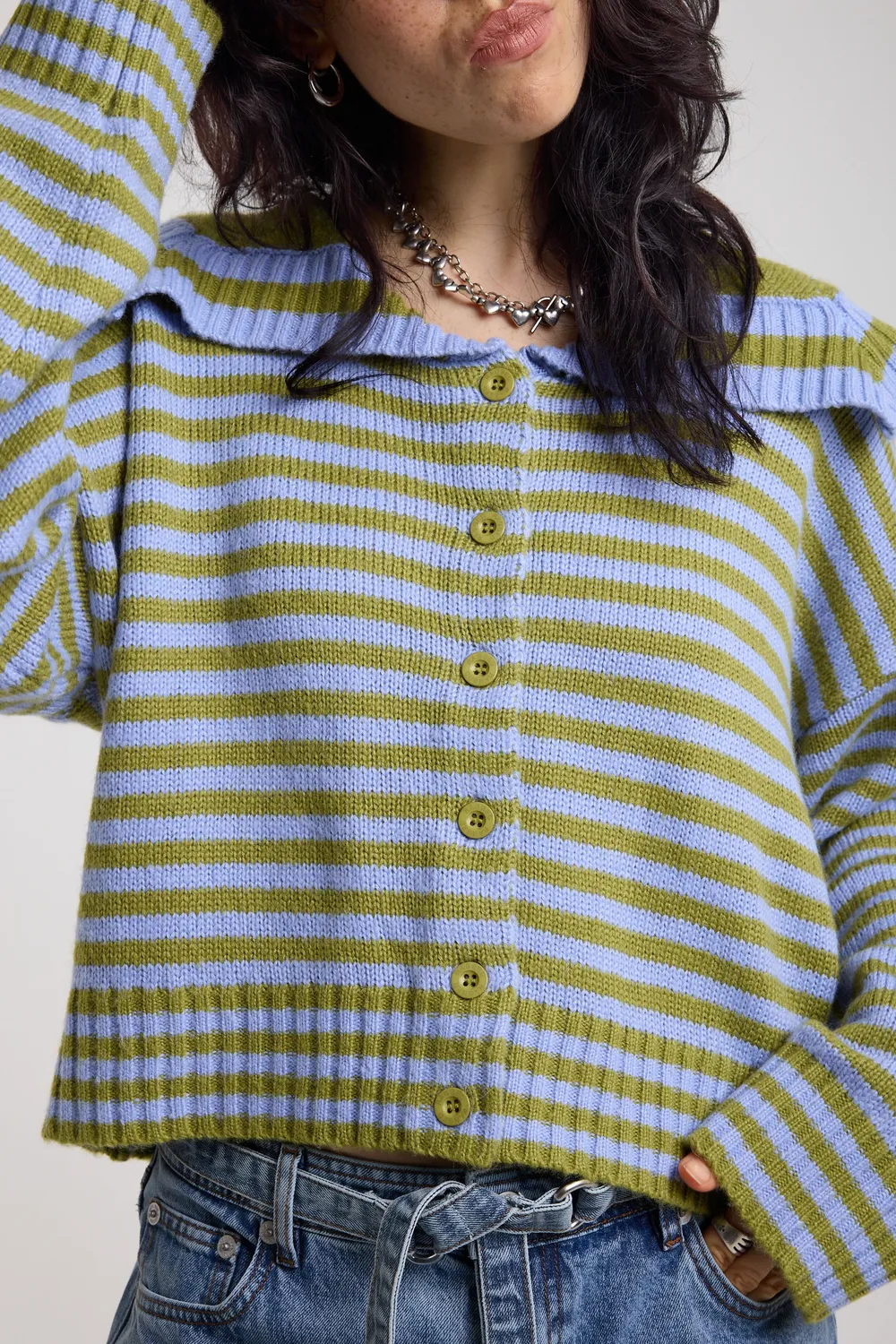 THE RAGGED PRIEST Darling Stripe cardigan grøn-lilla