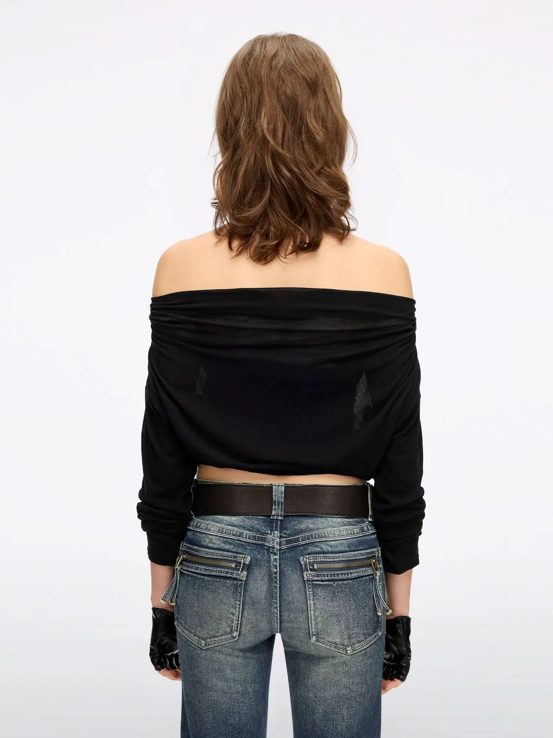 Miss Sixty Logo t-shirt vintage brun off-shoulder
