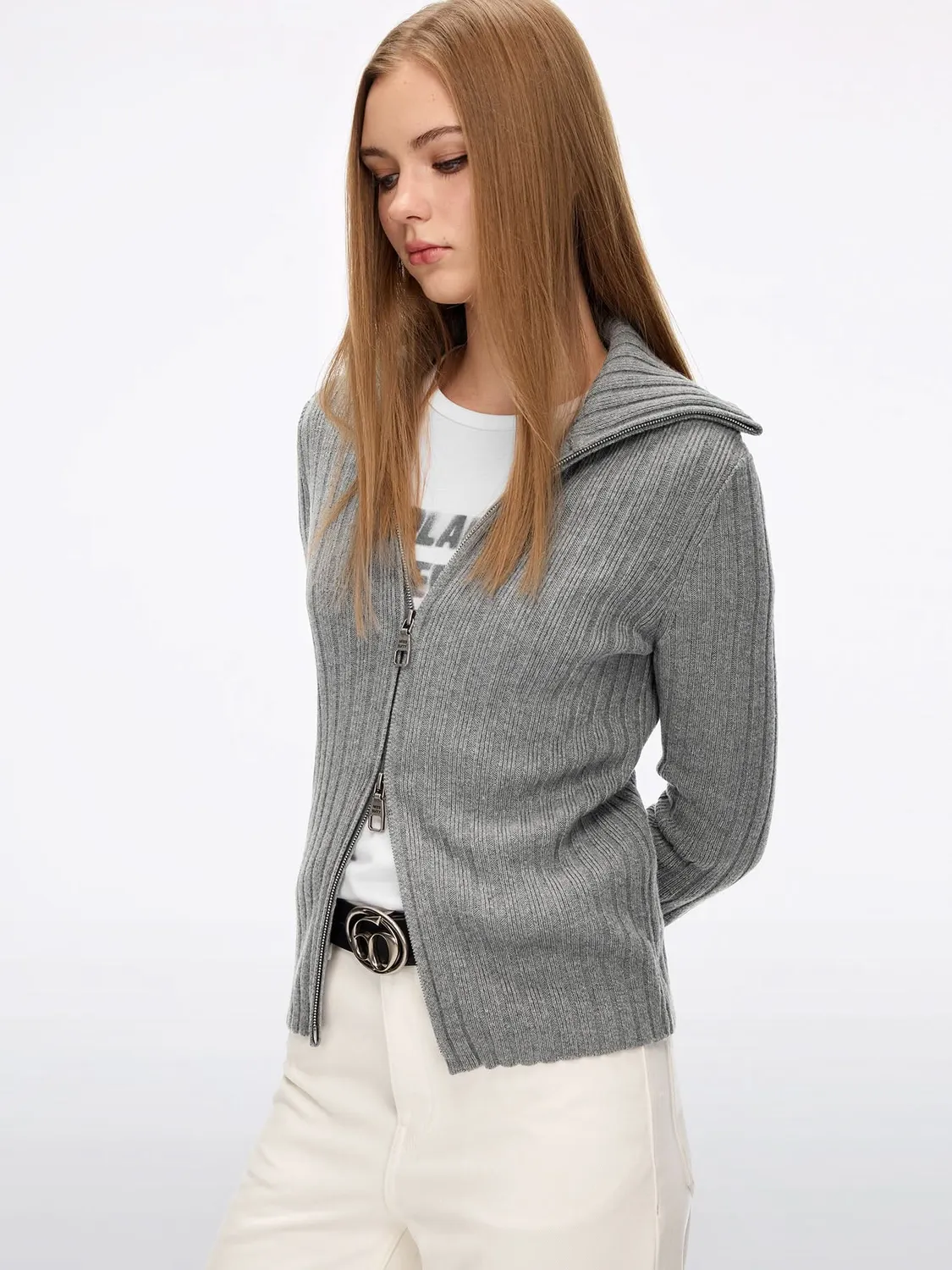 Miss Sixty Knit Cardigan heather grey uld lynlås