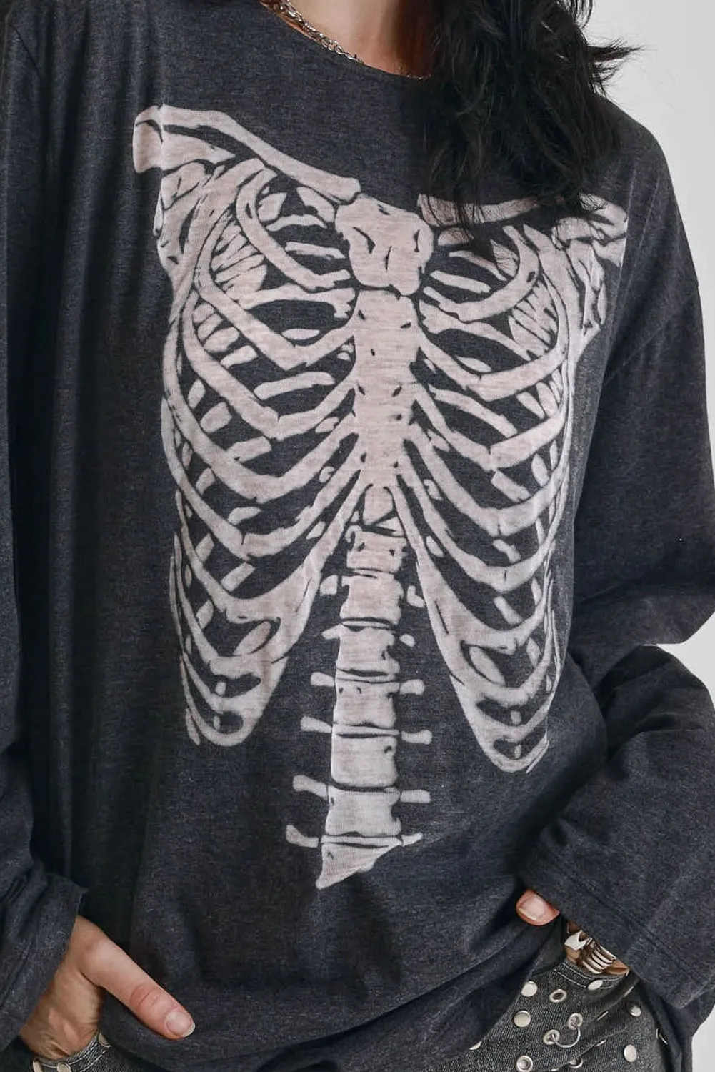 THE RAGGED PRIEST Frame langærmet t-shirt sort skeleton