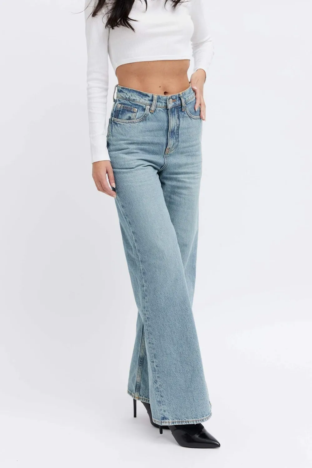 Organsk Wave Ocean Blue jeans dame wide leg S økologisk