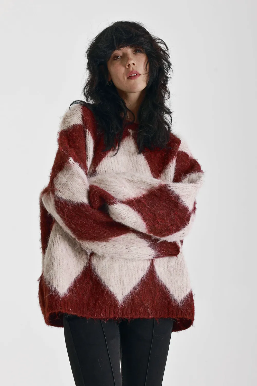 THE RAGGED PRIEST Rook Oversized striktrøje argyle bordeaux