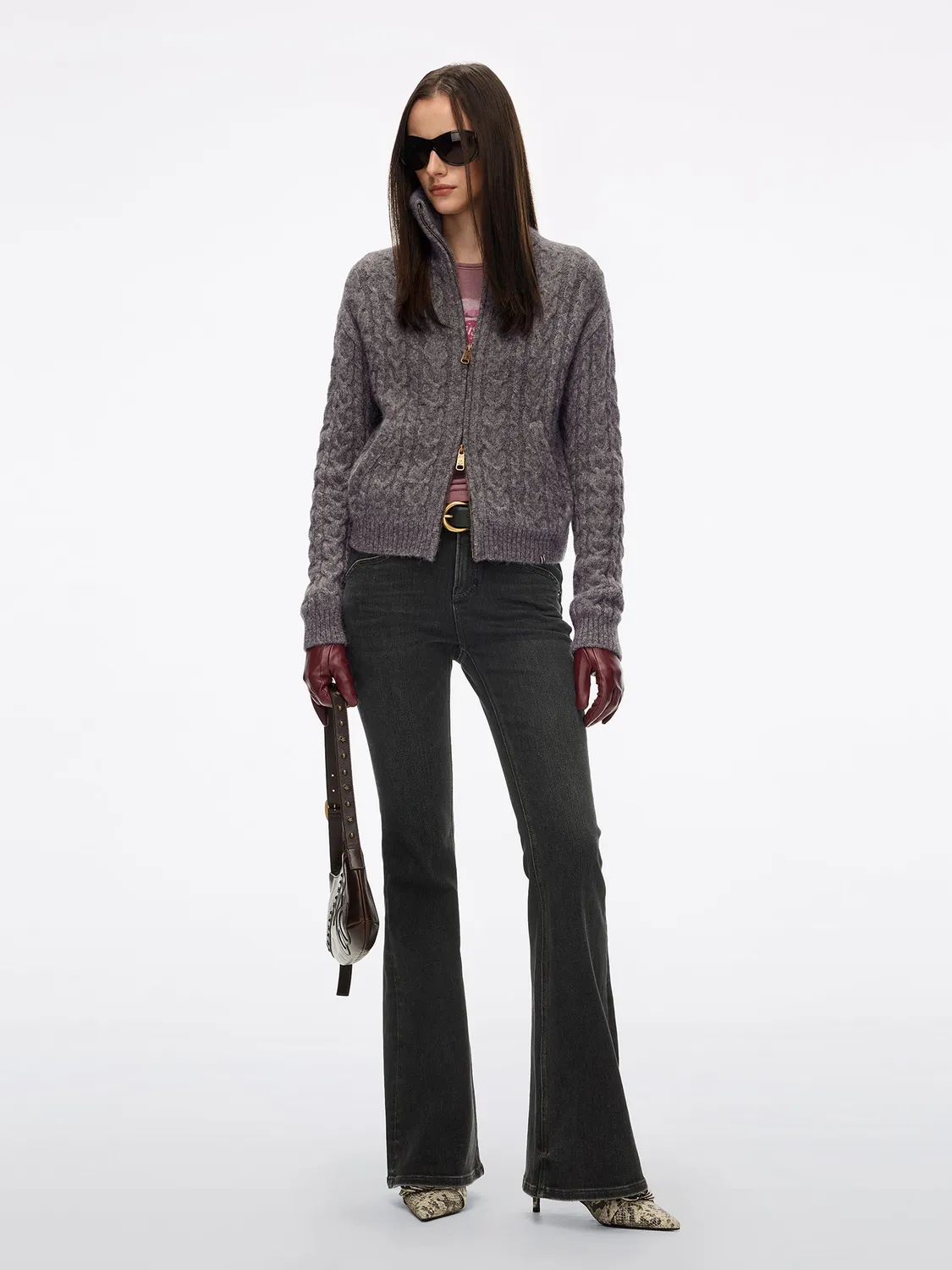 Miss Sixty Cable-Knit cardigan grå alpaka lynlås