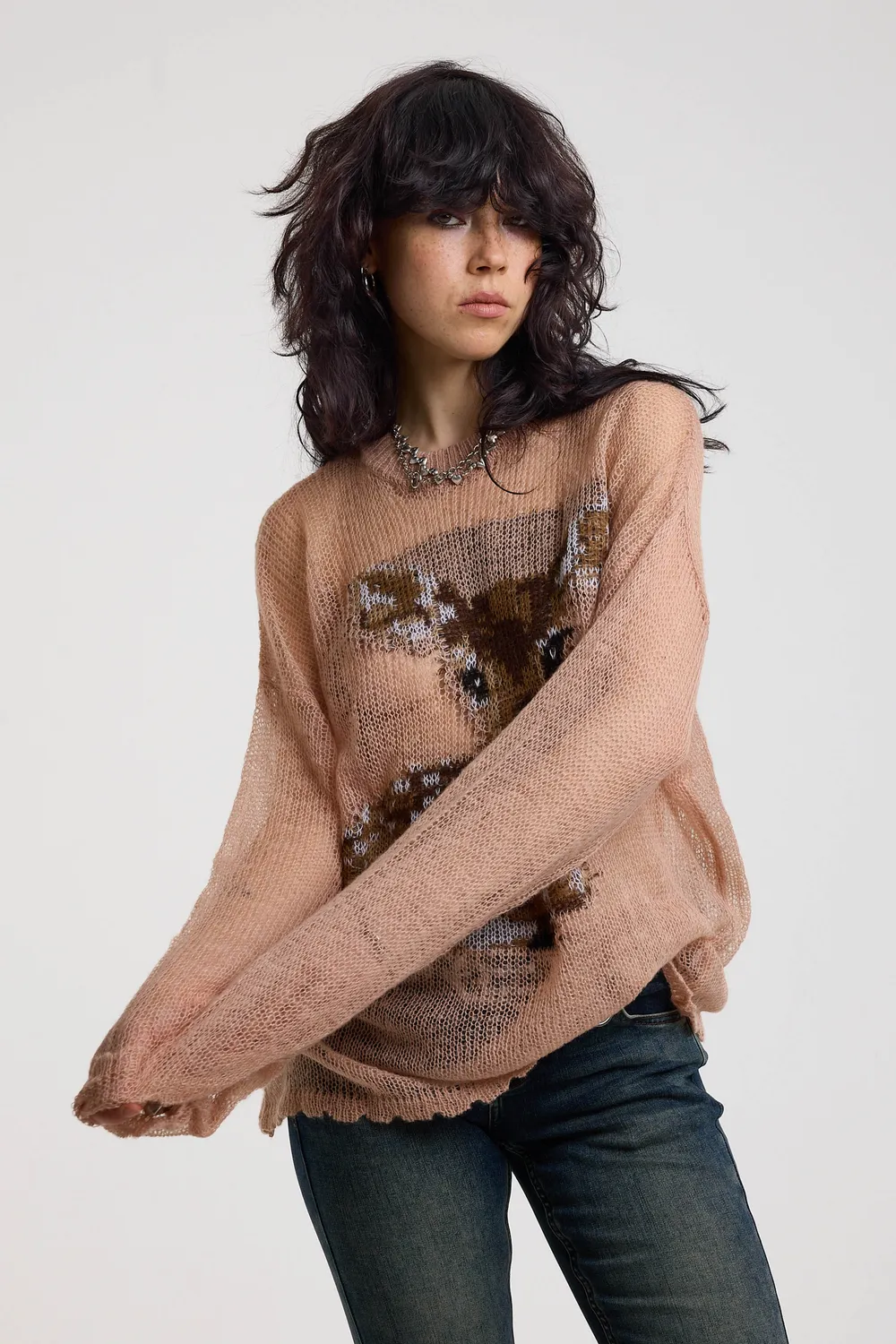 The Ragged Priest Bambi strik sweater lyserød sheer