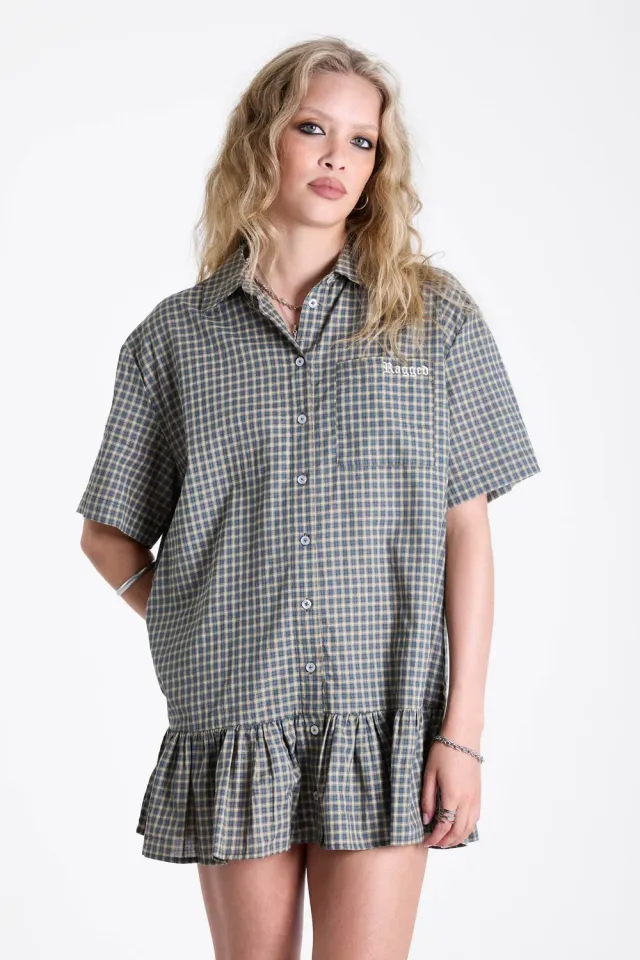 The Ragged Priest Drill Gingham Check drop waist minikjole ternet