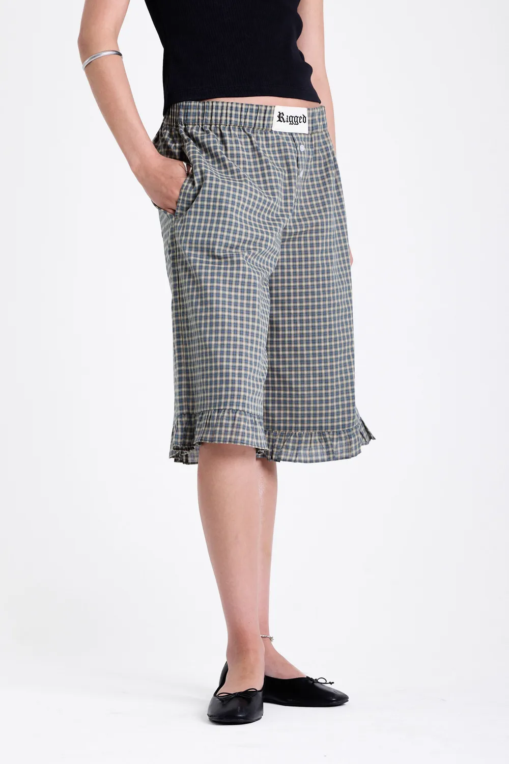 THE RAGGED PRIEST Drill Gingham capribukser grøn tern