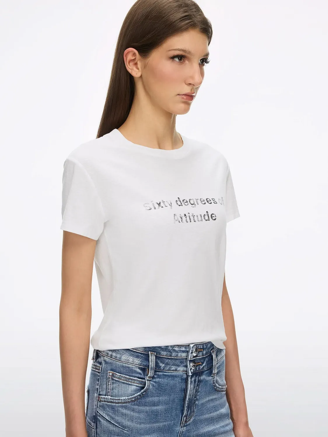 Miss Sixty Printed t-shirt hvid slim-fit hør bomuld