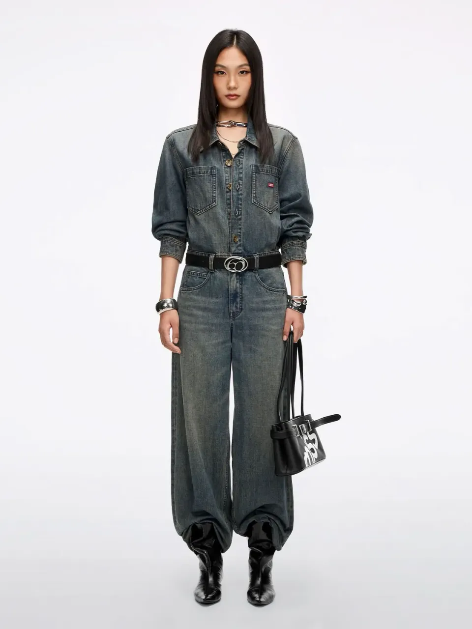 Miss Sixty Distressed denim jumpsuit blue loose