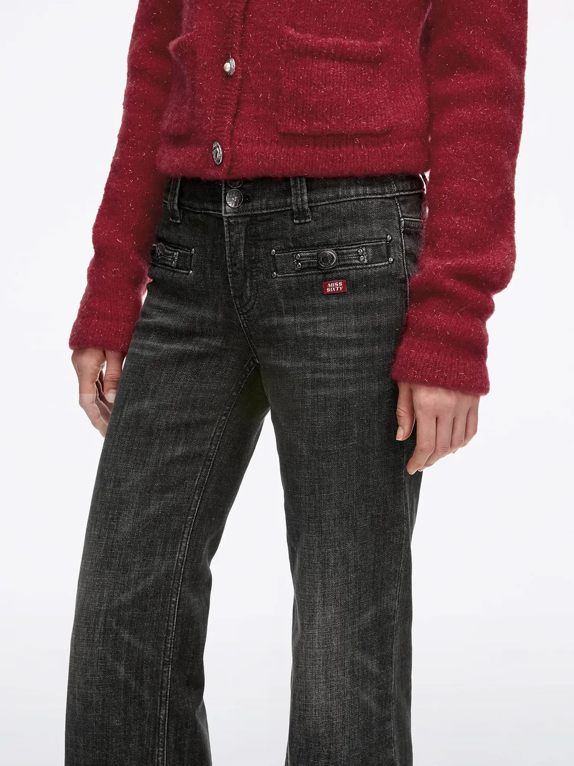 Miss Sixty Double-Button flare jeans black fog stretch