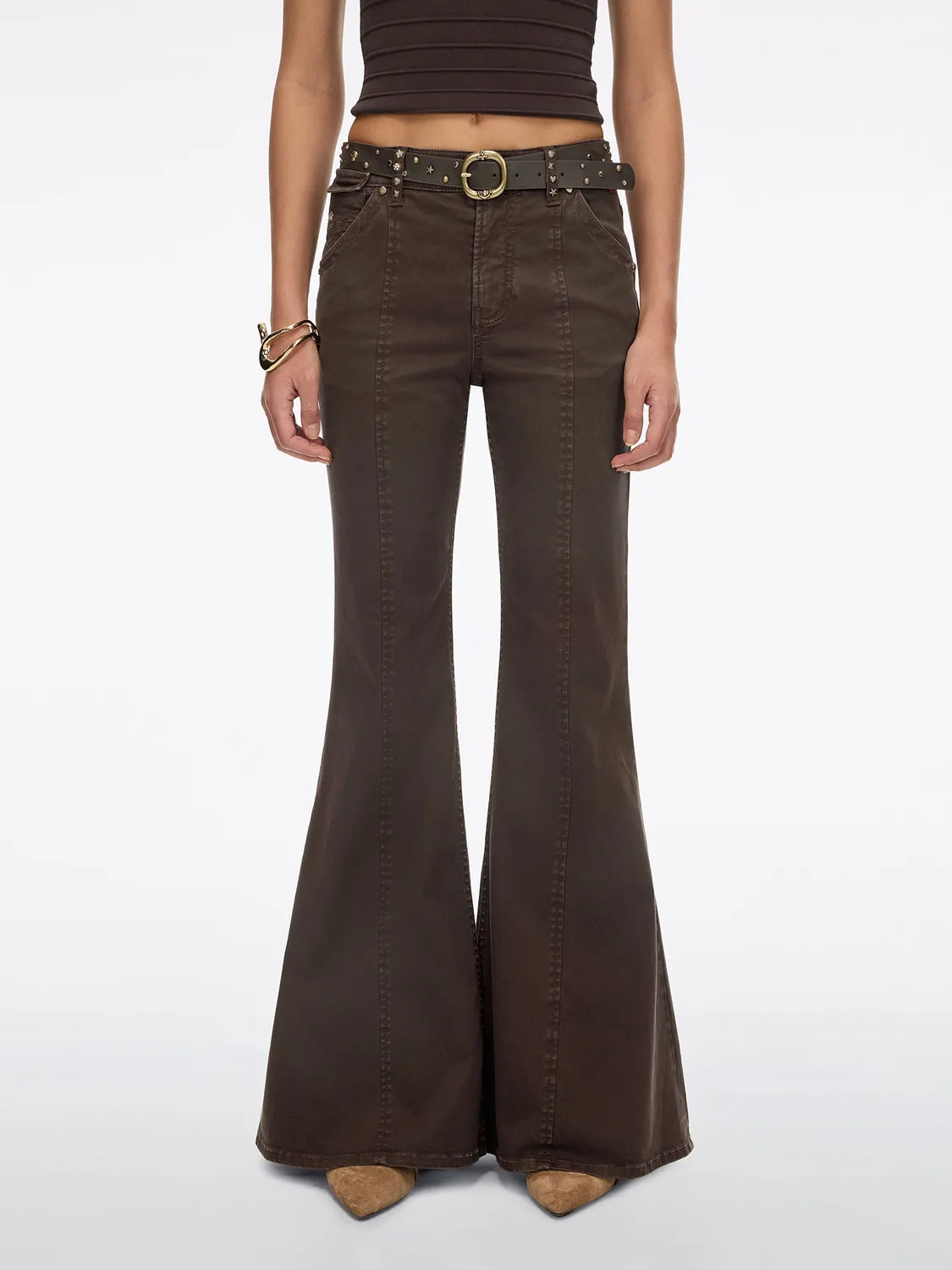 Miss Sixty flare bukser grøn bælte twill