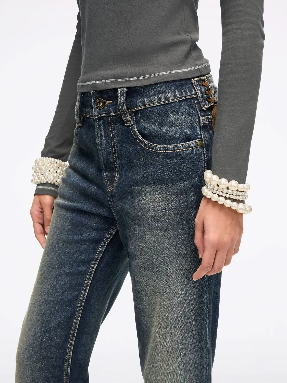 Miss Sixty Flare jeans blå bindebånd stretch