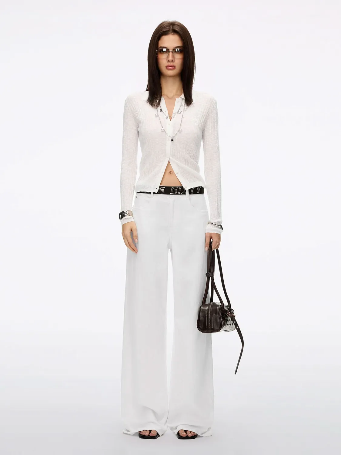 Miss Sixty Strikcardigan broderet sløjfe hvid cropped