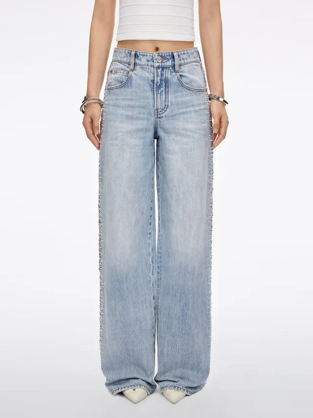 Miss Sixty straight jeans lyseblå perler rhinsten