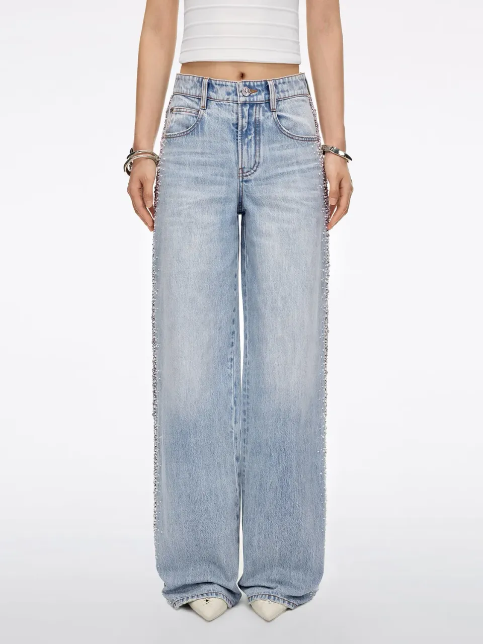 Miss Sixty straight jeans lyseblå perler rhinsten