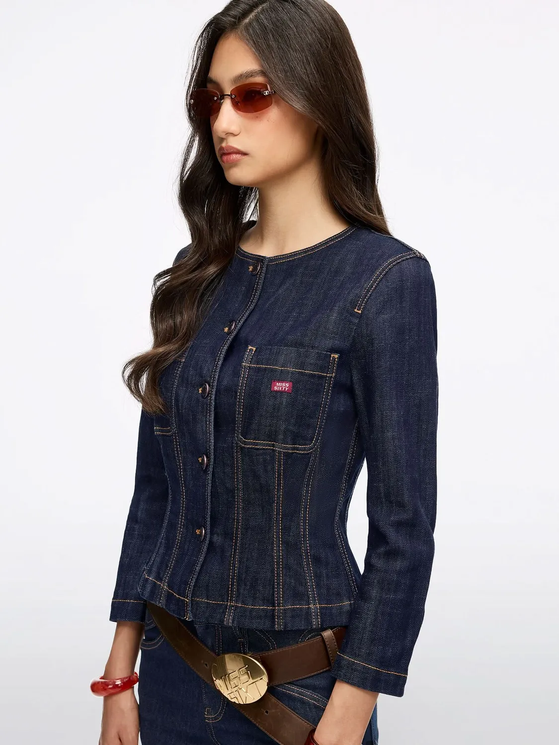 Miss Sixty denimjakke mørkeblå cropped regular
