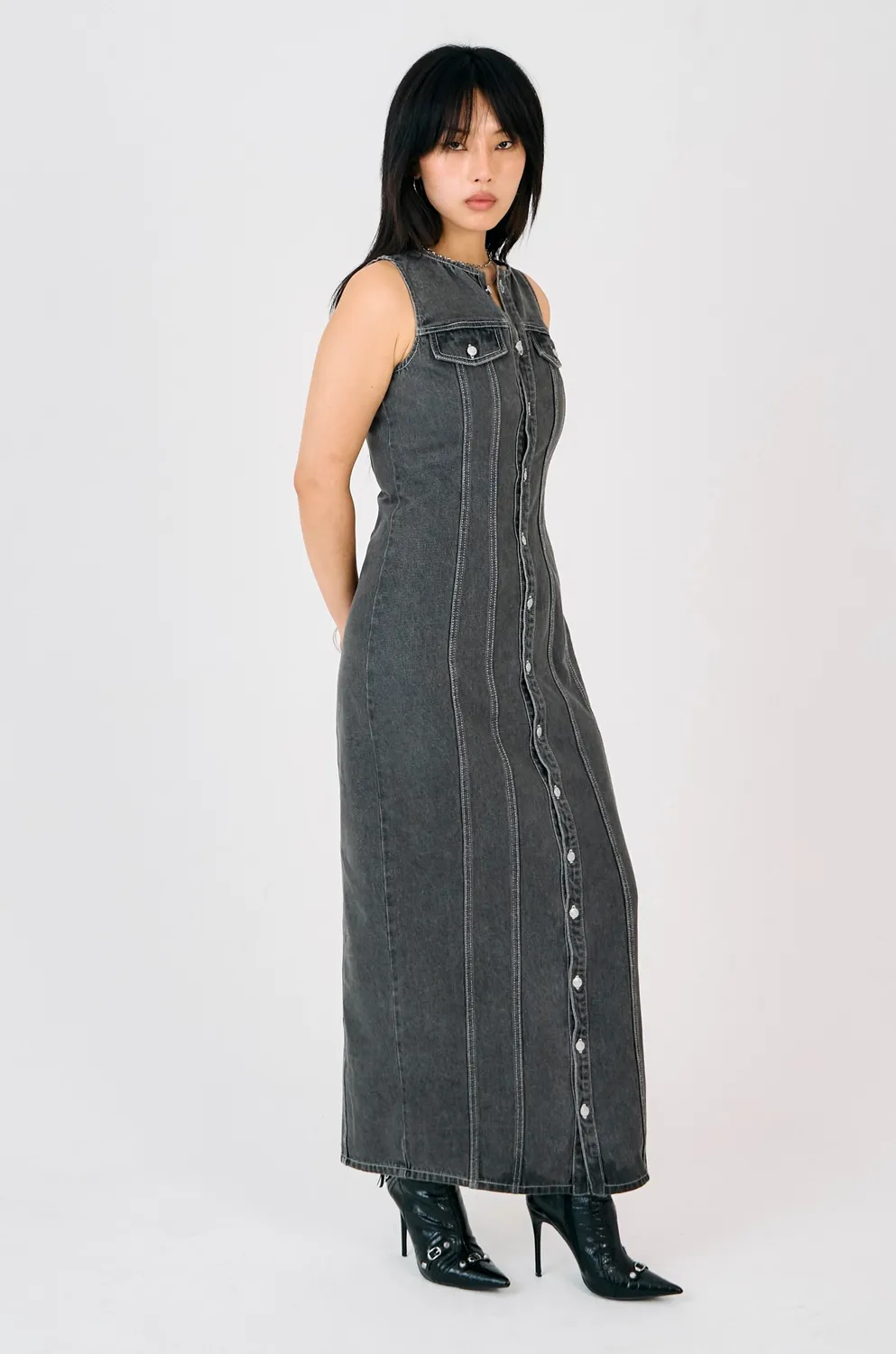 THE RAGGED PRIEST Defence denimkjole grå maxi
