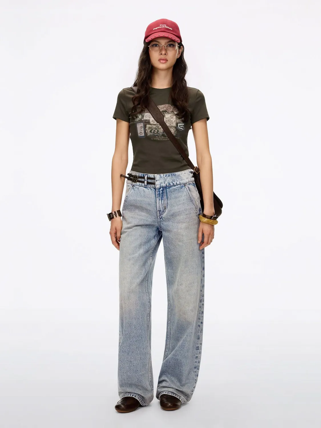 Miss Sixty Distressed Graphic T-Shirt brun cropped XS-L