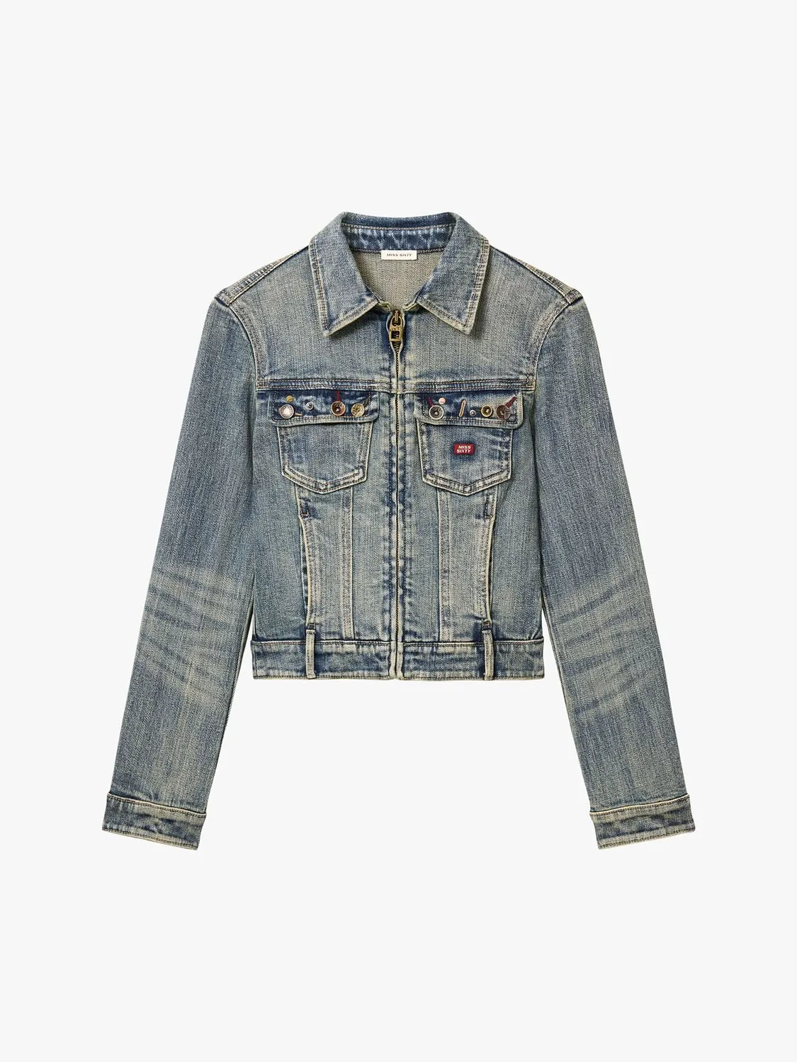Miss Sixty denimjakke lysegrå blå med knapper