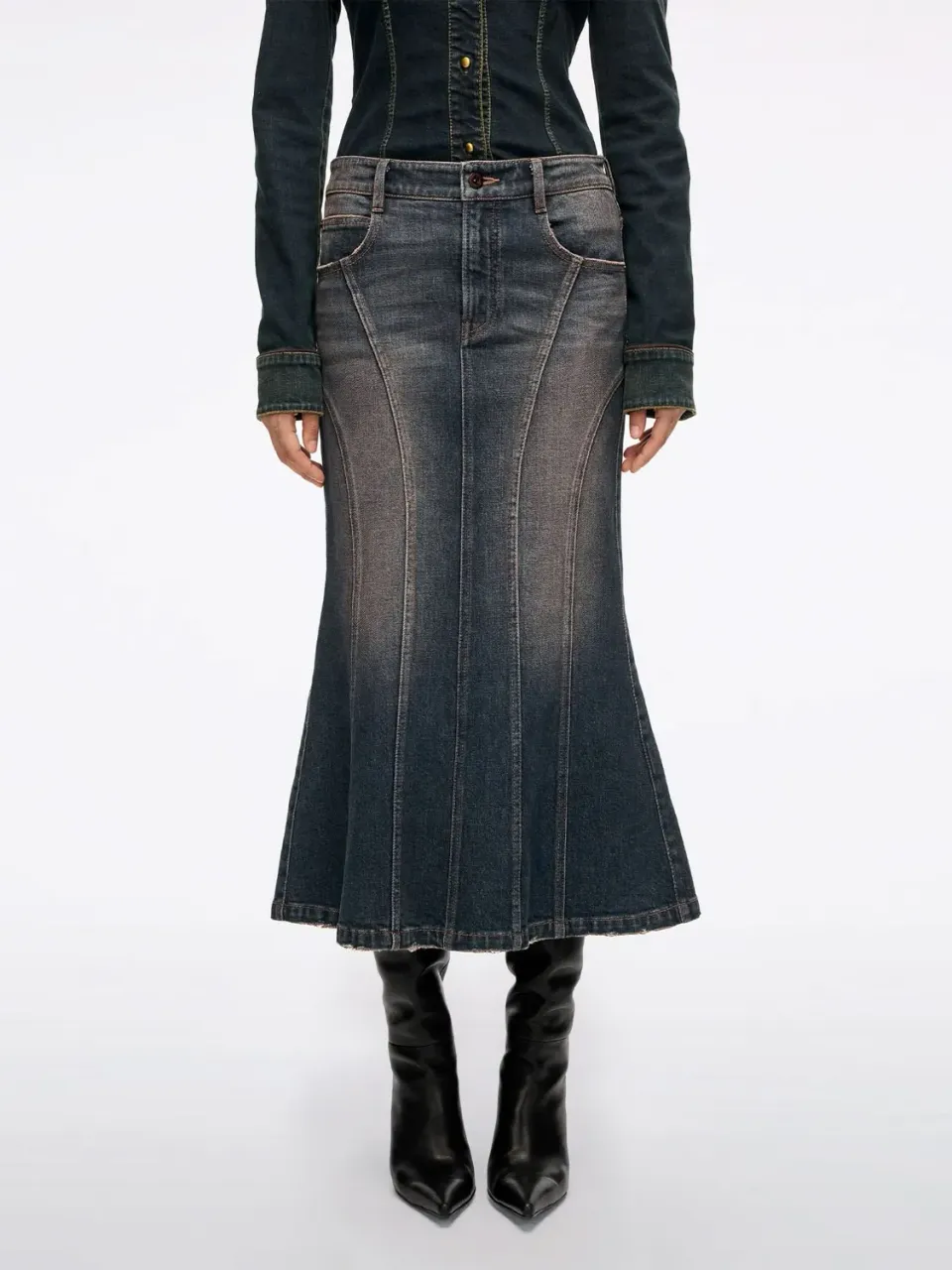 Miss Sixty Distressed Mermaid Denim Skirt medium blue