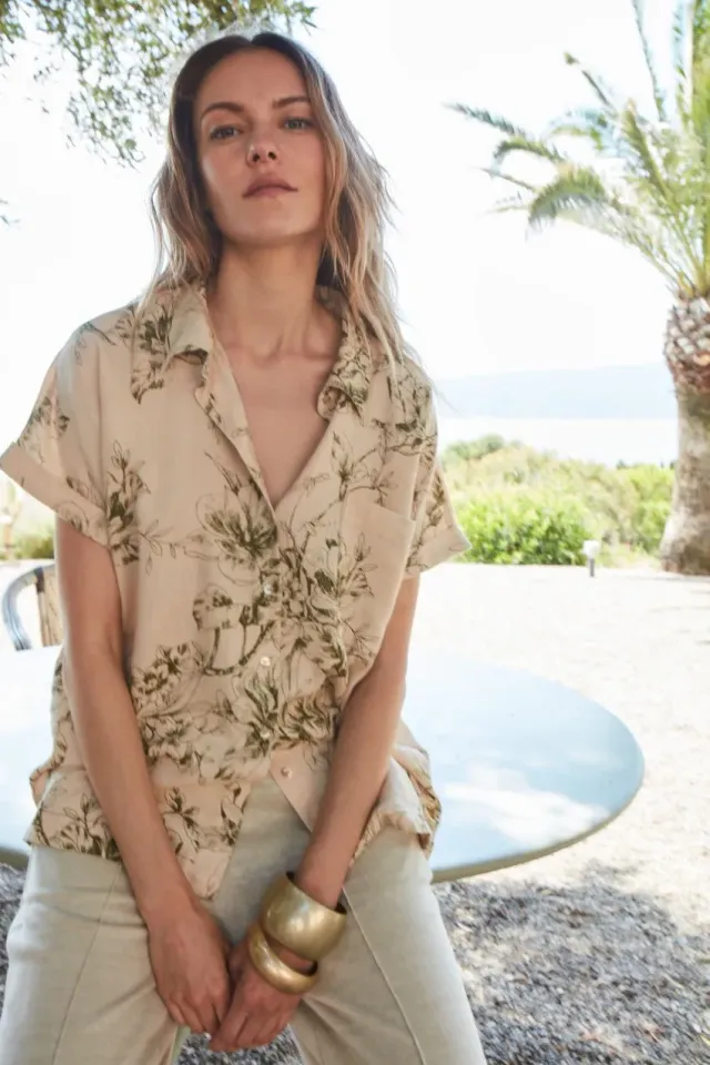 Mason's Livia skjorte beige blomstret hørblanding