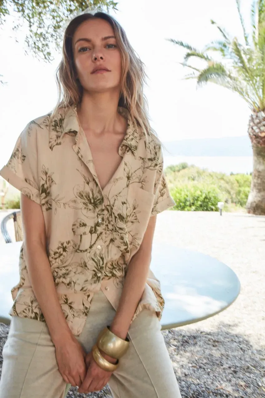 Mason's Livia skjorte beige blomstret hørblanding