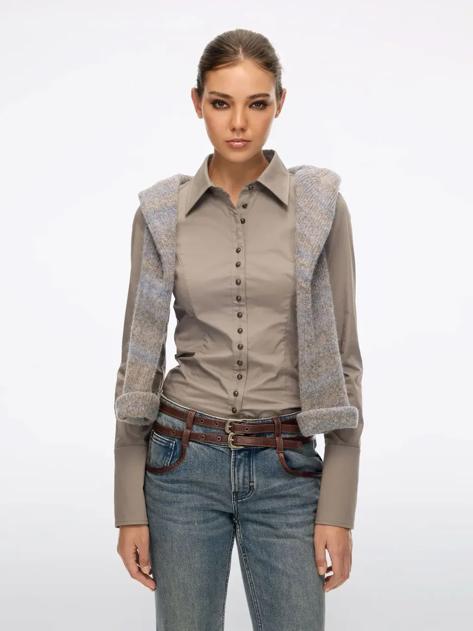 Miss Sixty Multi-Button skjorte khaki slim