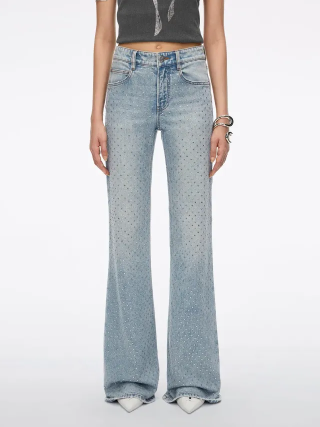Miss Sixty Rhinestone Flare Jeans middle blue stretch