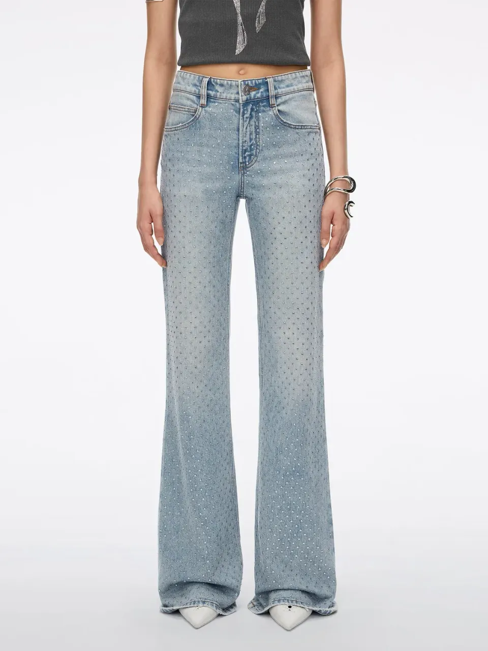 Miss Sixty Rhinestone Flare Jeans middle blue stretch