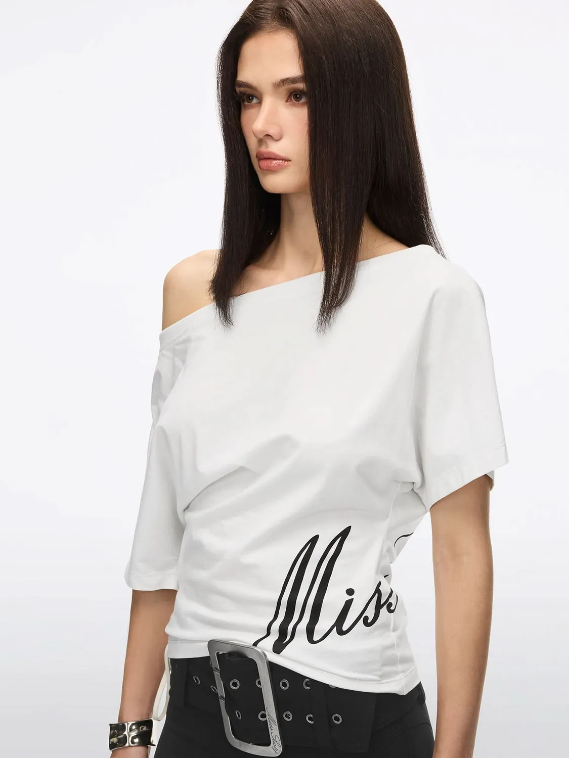 Miss Sixty Lace-Up Printed T-Shirt t-shirt hvid snøre