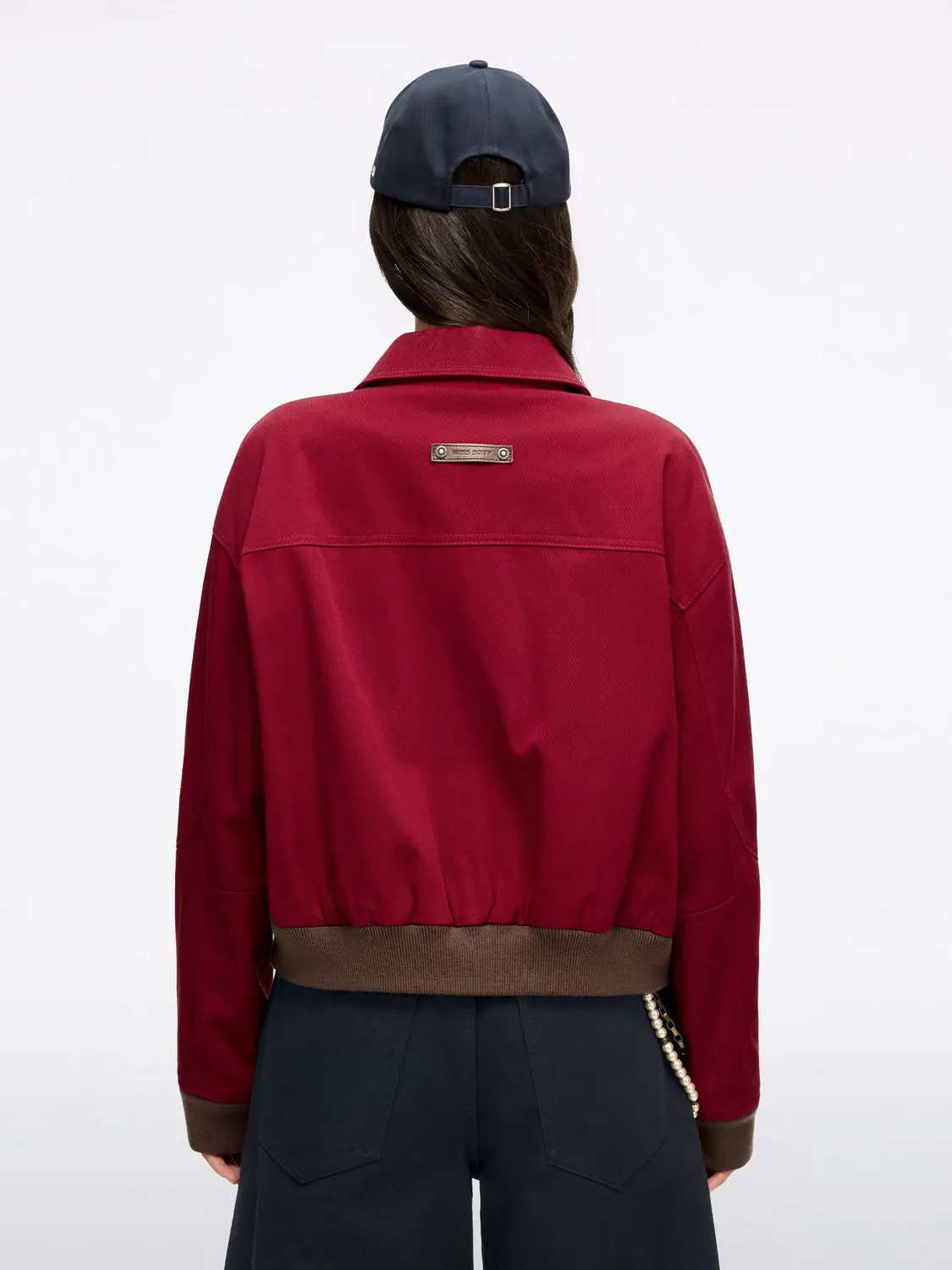Miss Sixty Embroidered jakke dark red cropped sløjfe