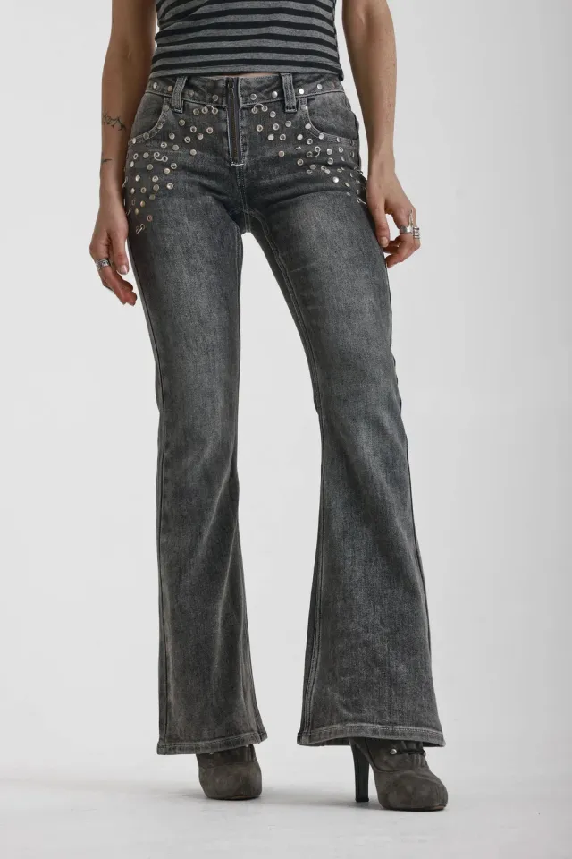 The Ragged Priest Locket grå flare jeans low rise stretch